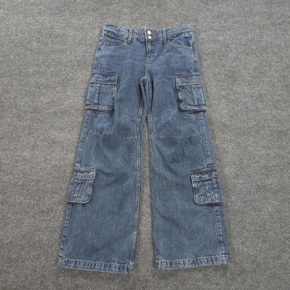 Aéropostale‎ Jeans Juniors 0S Blue High Rise Baggy Wide Leg Cargo Denim Utility